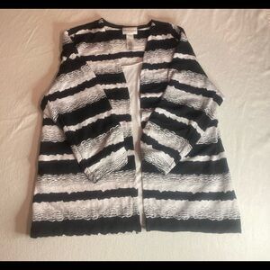 Alfred Dunner Black and White Striped Cardigan
